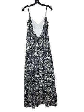 Sabina V neck Black & White Floral Maxi Slip Dress with Slit on the side